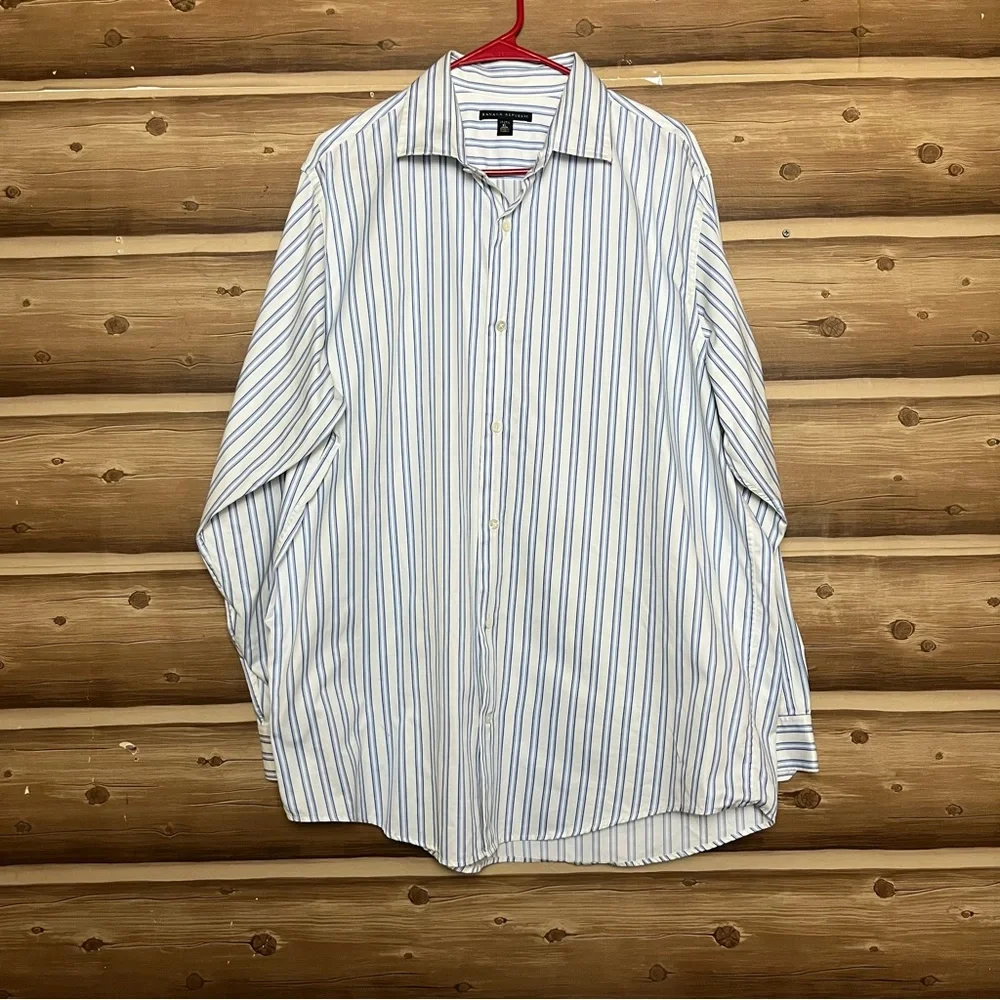 5/$25 Banana republic long sleeve bottoms down blue white striped shirt‎ size XL